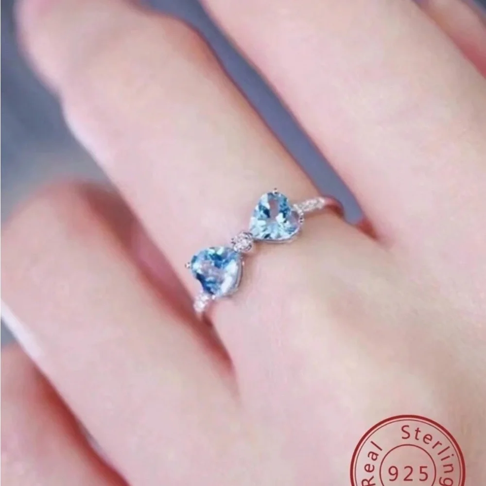 New Sterling Silver S925 Blue Heart Ring